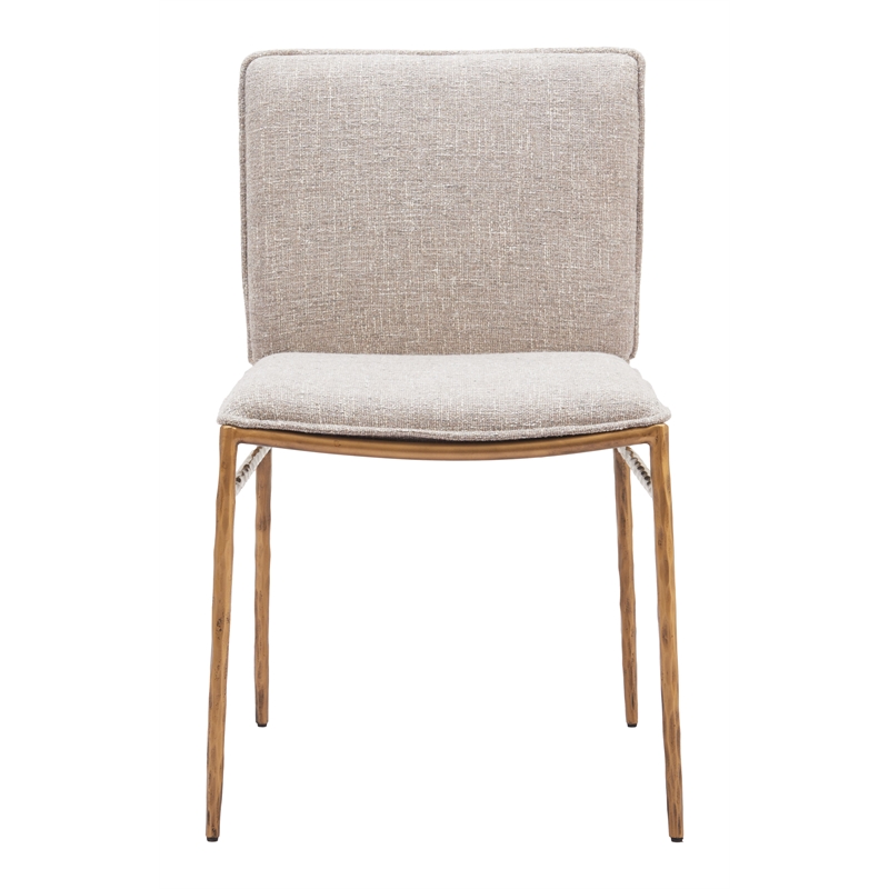 ZUO Nordvest Collection Performance Fabric Dining Chair in Beige & Gold