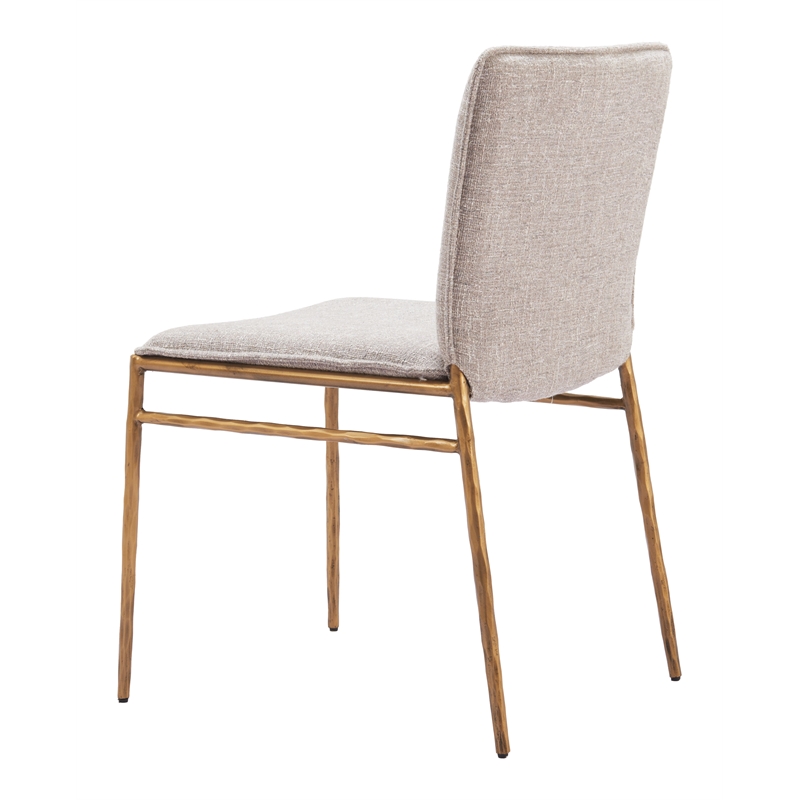 ZUO Nordvest Collection Performance Fabric Dining Chair in Beige & Gold