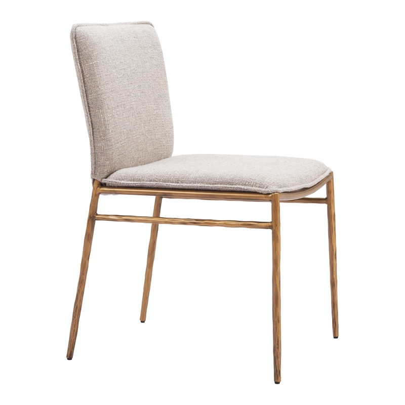 ZUO Nordvest Collection Performance Fabric Dining Chair in Beige & Gold