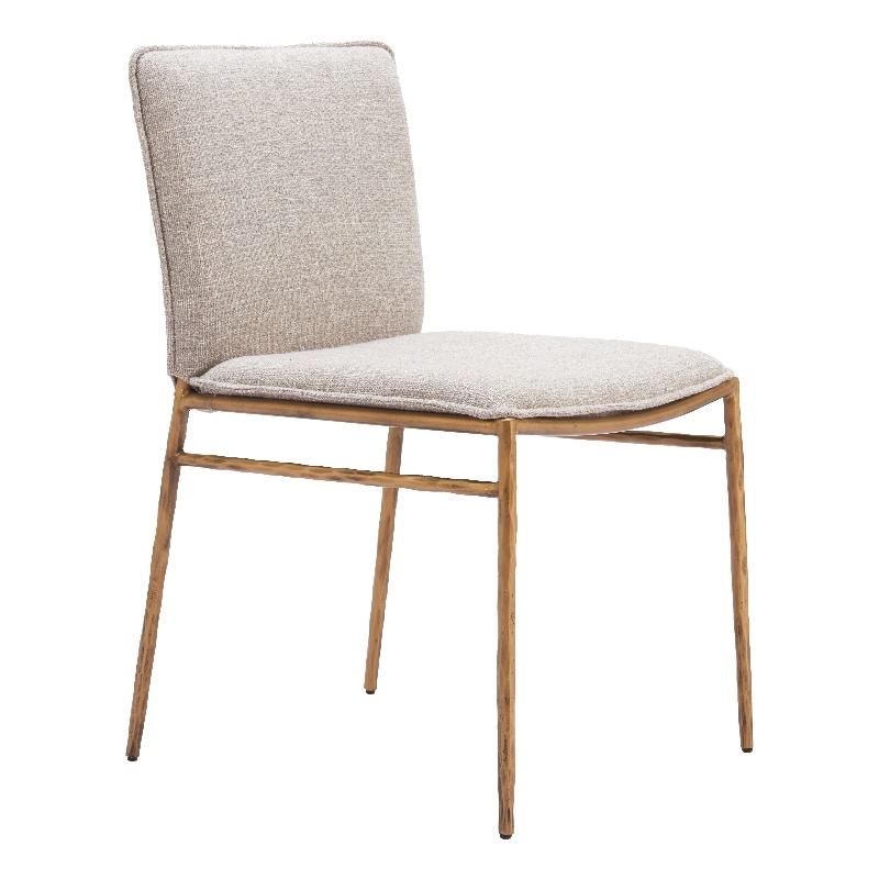 ZUO Nordvest Collection Performance Fabric Dining Chair in Beige & Gold