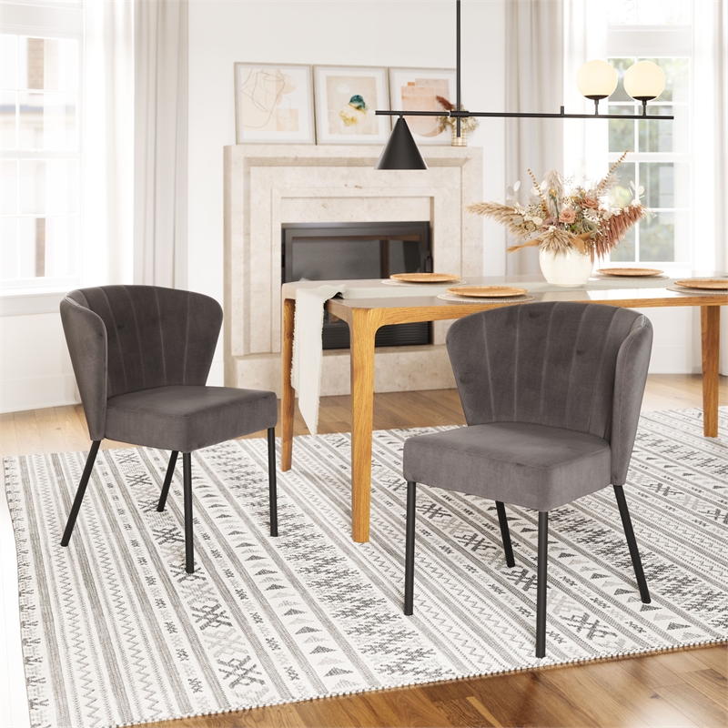 Zuo Aimee Soft Velvet Upholstered Dining Chair in Gray/Black