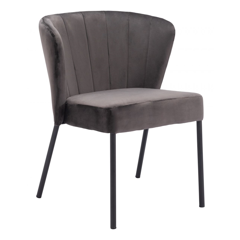 Zuo Aimee Soft Velvet Upholstered Dining Chair in Gray/Black