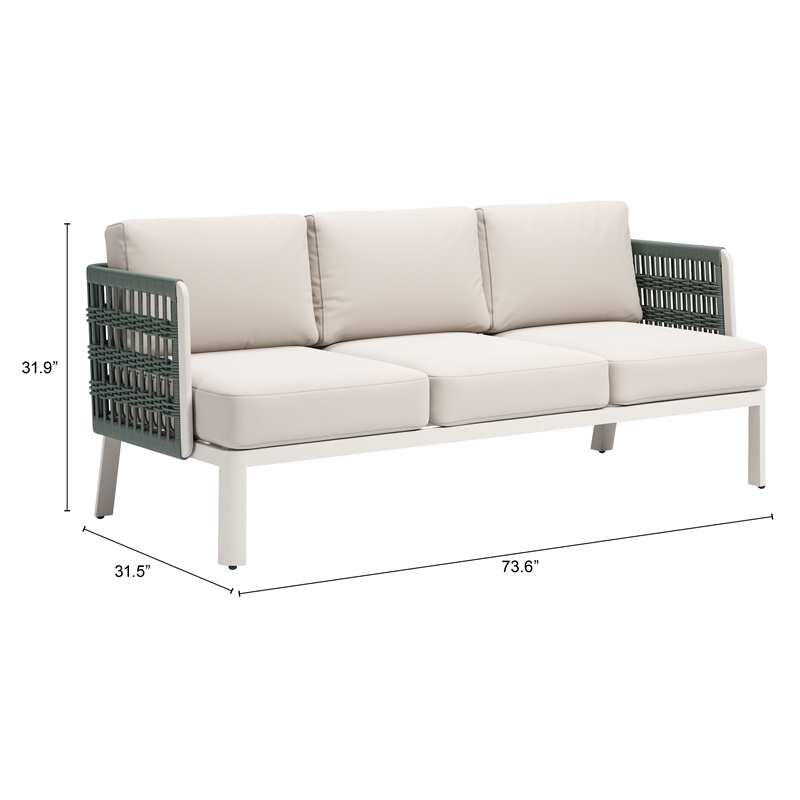 ZUO Bridgehampton Powder Coated Aluminum Frame Sofa in White