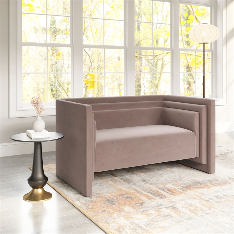 ZUO Trippel Soft Velvet Fabric Upholstered Loveseat in Taupe