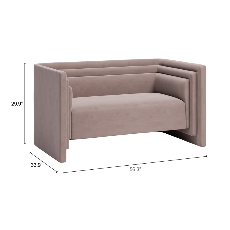 ZUO Trippel Soft Velvet Fabric Upholstered Loveseat in Taupe