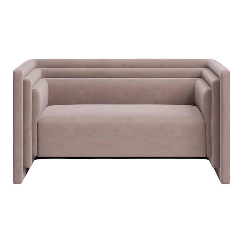 ZUO Trippel Soft Velvet Fabric Upholstered Loveseat in Taupe