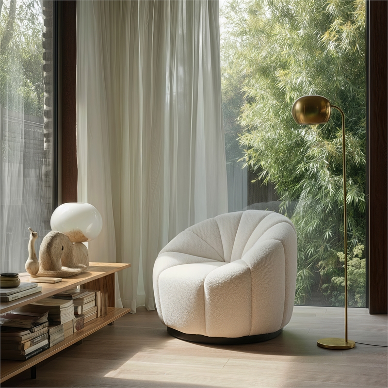 ZUO Bhutan Polyester Shearling Fabric Upholstered Accent Chair in Cream