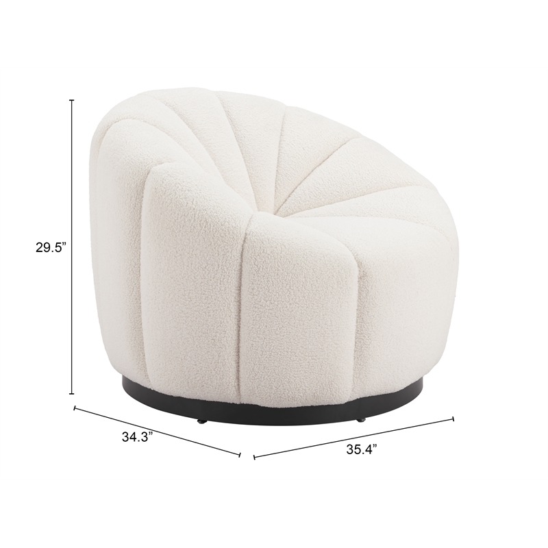 ZUO Bhutan Polyester Shearling Fabric Upholstered Accent Chair in Cream