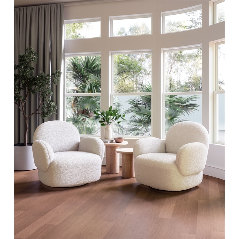 ZUO Pilka Shearling Fabric Upholstered Swivel Chair in White