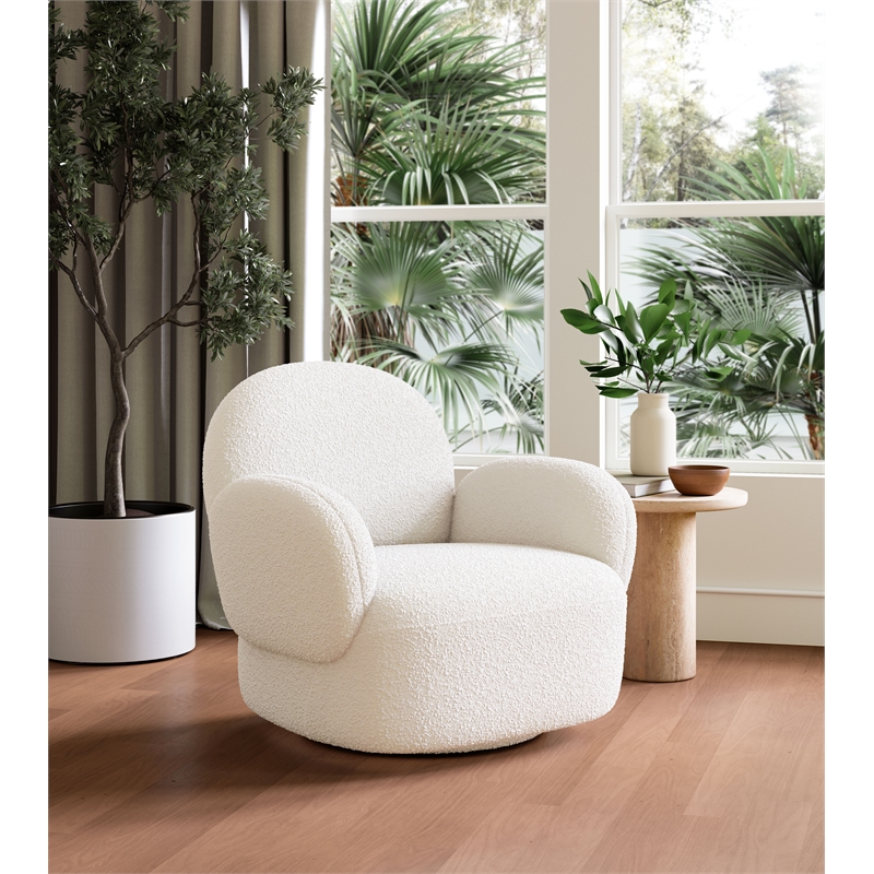ZUO Pilka Shearling Fabric Upholstered Swivel Chair in White