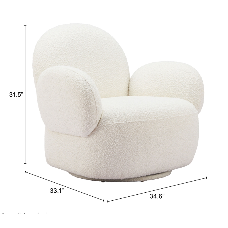 ZUO Pilka Shearling Fabric Upholstered Swivel Chair in White