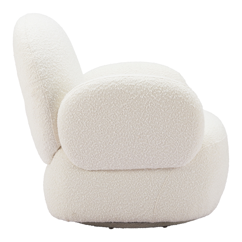 ZUO Pilka Shearling Fabric Upholstered Swivel Chair in White