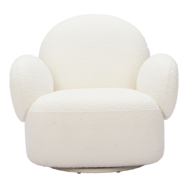 ZUO Pilka Shearling Fabric Upholstered Swivel Chair in White