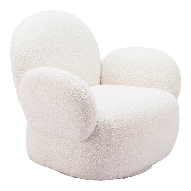 ZUO Pilka Shearling Fabric Upholstered Swivel Chair in White