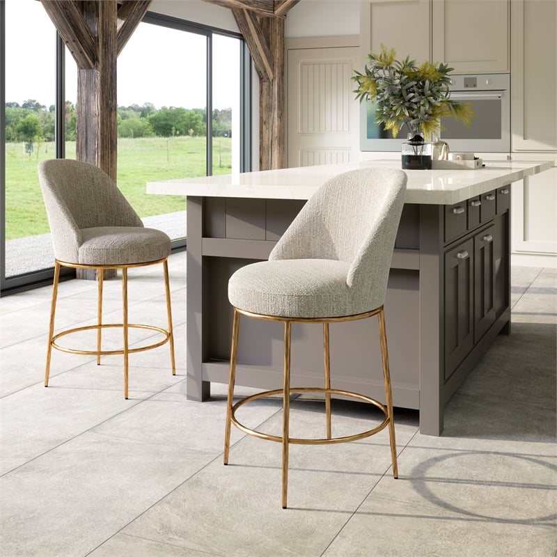 ZUO Nordhavn Collection Swivel Counter Stool in Beige & Gold