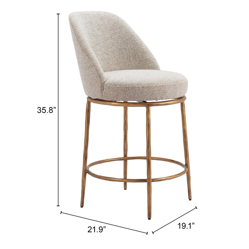 ZUO Nordhavn Collection Swivel Counter Stool in Beige & Gold