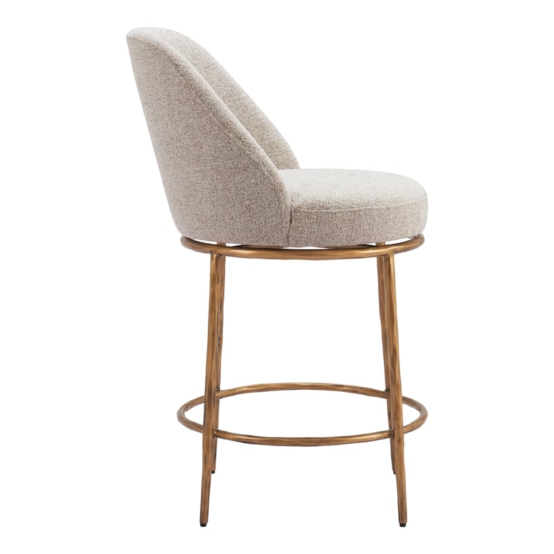 ZUO Nordhavn Collection Swivel Counter Stool in Beige & Gold