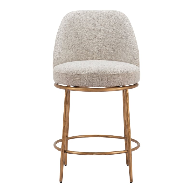 ZUO Nordhavn Collection Swivel Counter Stool in Beige & Gold