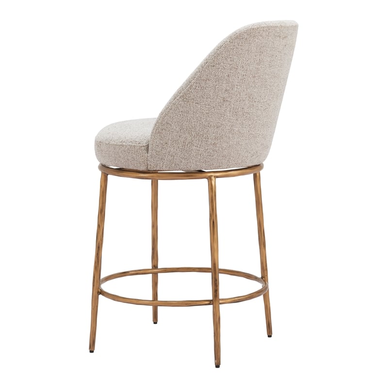 ZUO Nordhavn Collection Swivel Counter Stool in Beige & Gold