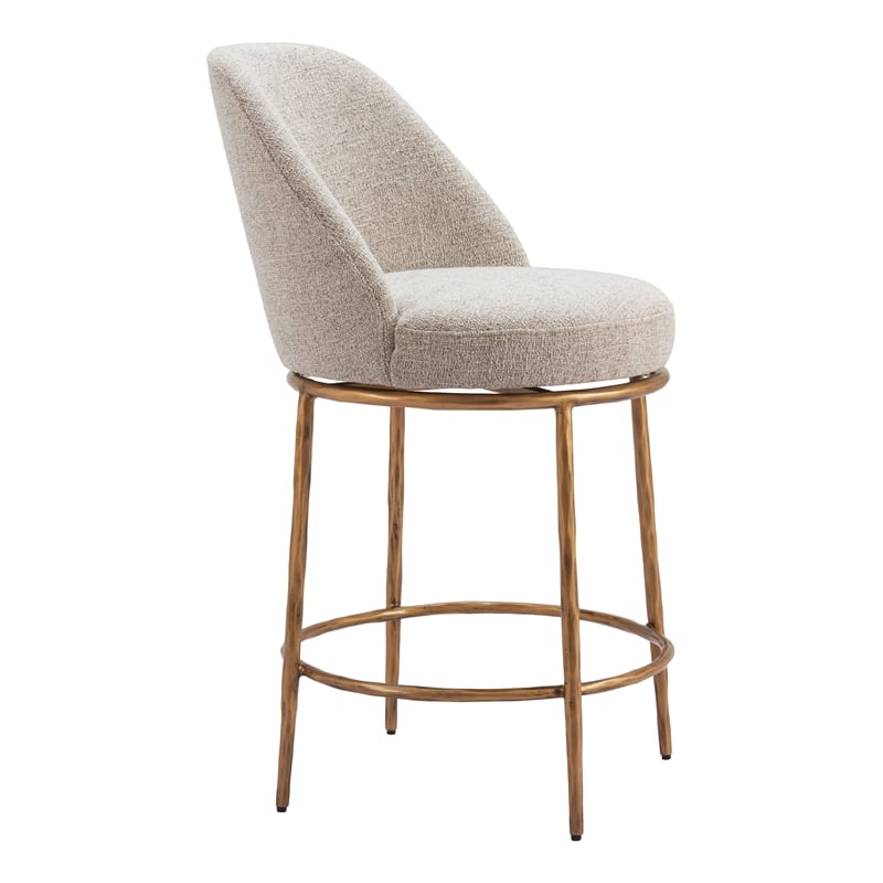 ZUO Nordhavn Collection Swivel Counter Stool in Beige & Gold