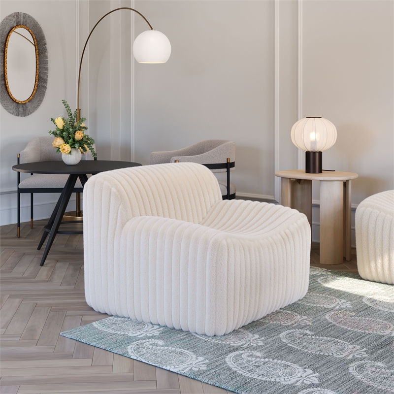 ZUO Osterbro Plush Cord-Style Fabric  Upholstered Accent Chair in Cream