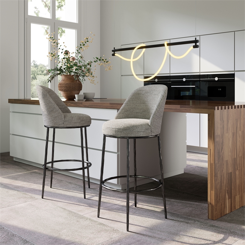 ZUO Nordhavn Collection Swivel Barstool with Footrest in Gray