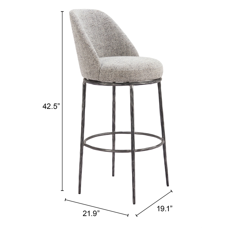 ZUO Nordhavn Collection Swivel Barstool with Footrest in Gray