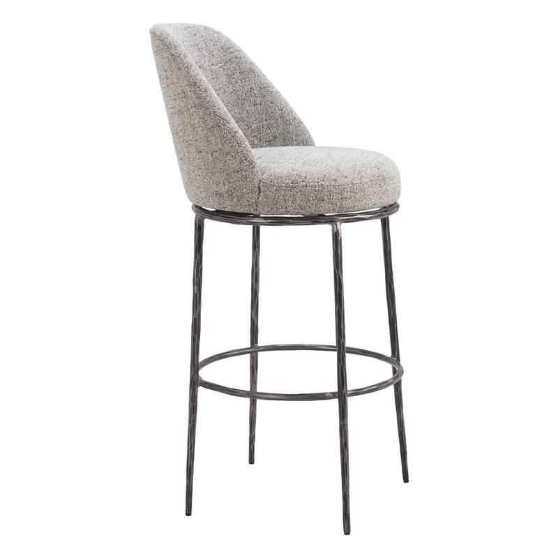 ZUO Nordhavn Collection Swivel Barstool with Footrest in Gray