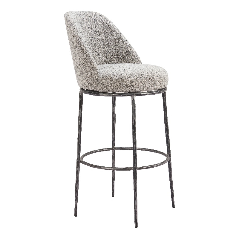 ZUO Nordhavn Collection Swivel Barstool with Footrest in Gray