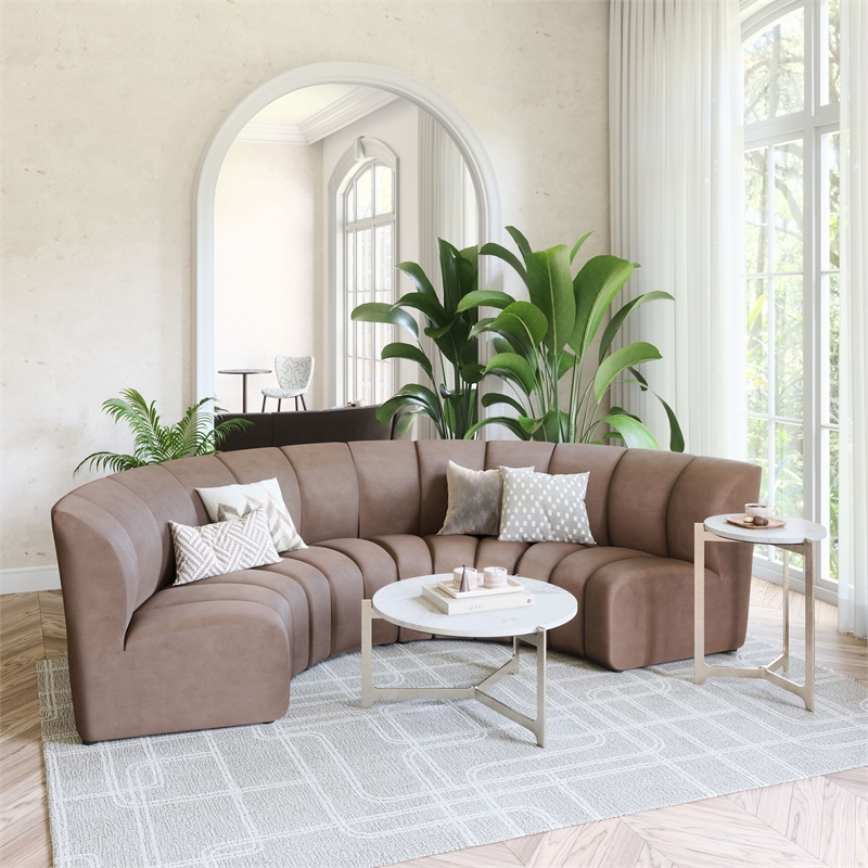 ZUO Garbi Velvet Upholstered Modular Sectional in Beige