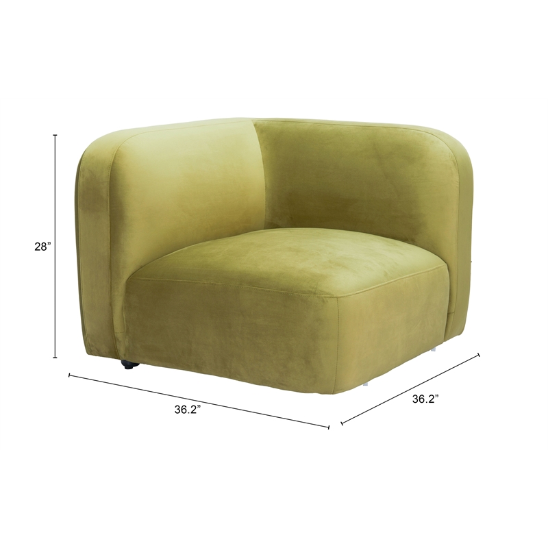 ZUO Biak Velvet Upholstered Corner Chair in Green