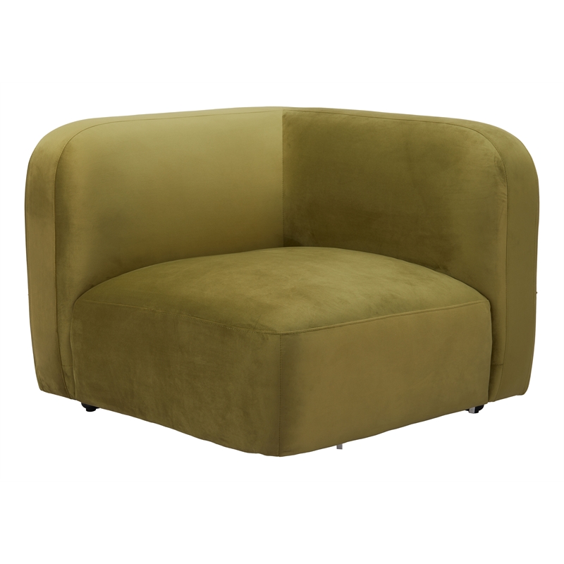 ZUO Biak Velvet Upholstered Corner Chair in Green