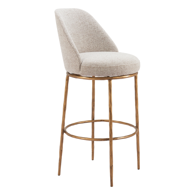 ZUO Nordhavn Collection Swivel Barstool in Beige & Gold