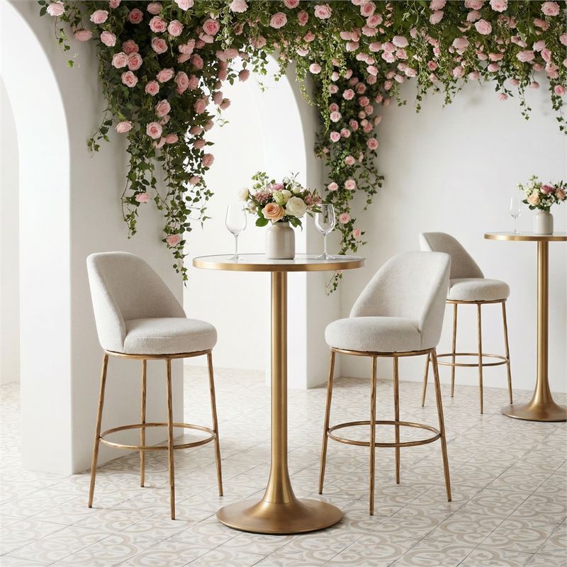 ZUO Nordhavn Collection Swivel Barstool in Beige & Gold