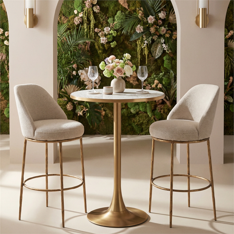 ZUO Nordhavn Collection Swivel Barstool in Beige & Gold