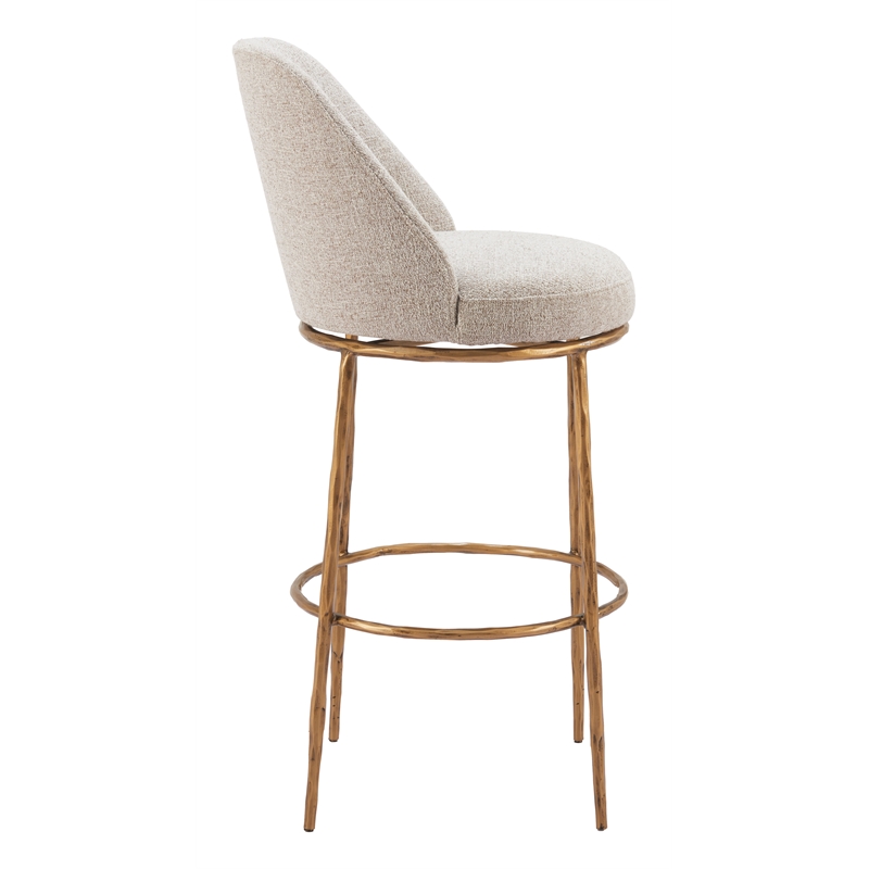 ZUO Nordhavn Collection Swivel Barstool in Beige & Gold