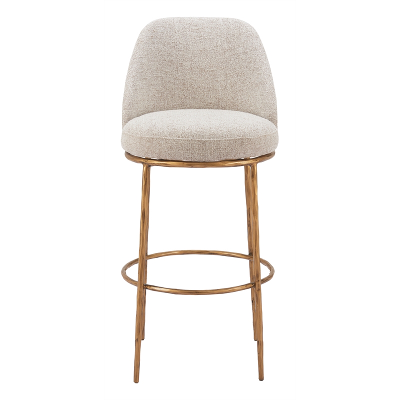 ZUO Nordhavn Collection Swivel Barstool in Beige & Gold