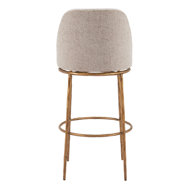 ZUO Nordhavn Collection Swivel Barstool in Beige & Gold