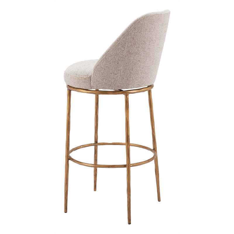 ZUO Nordhavn Collection Swivel Barstool in Beige & Gold