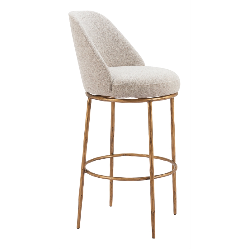 ZUO Nordhavn Collection Swivel Barstool in Beige & Gold