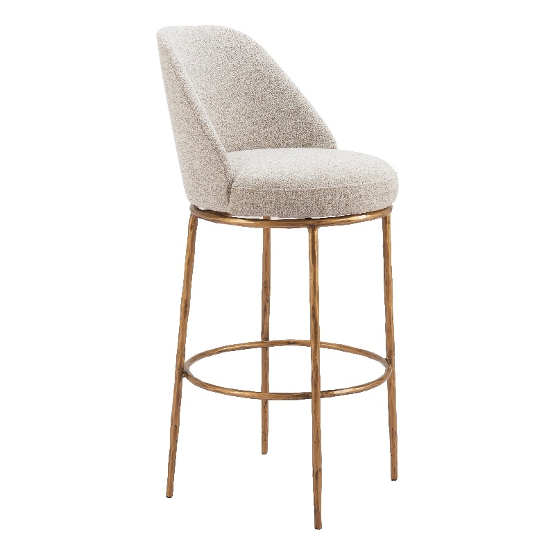 ZUO Nordhavn Collection Swivel Barstool in Beige & Gold