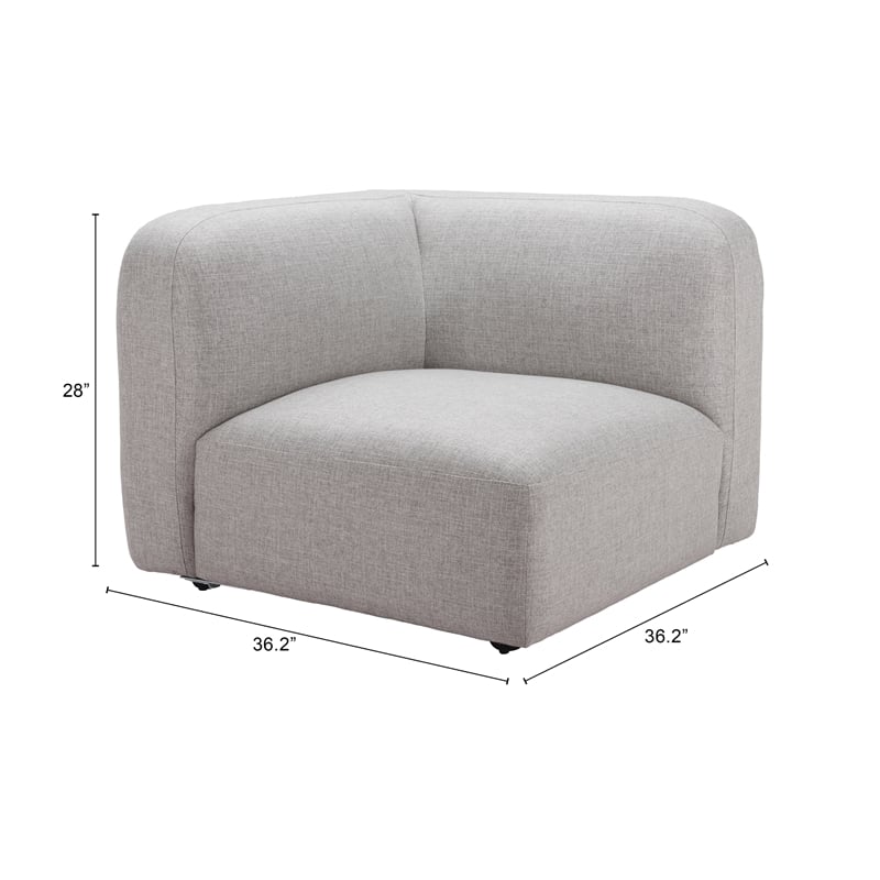 ZUO Biak Poly Linen Fabric Upholstered Corner Chair in Gray