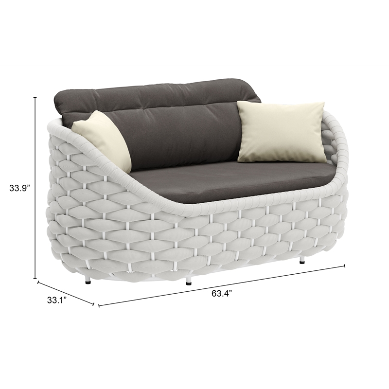 ZUO Coral Reef Powder Coated Aluminum Frame Loveseat in Gray