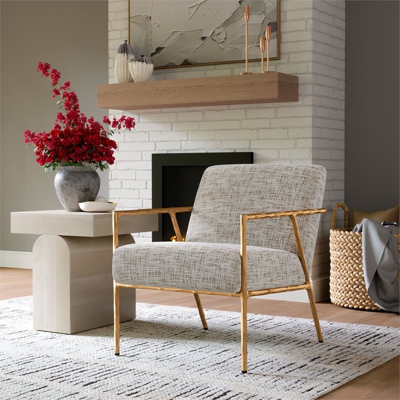 ZUO Norrebro Boucle Style Fabric Upholstered Accent Chair in Beige Frost
