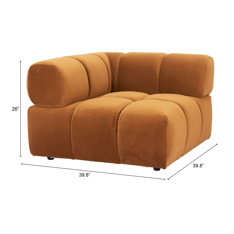 ZUO Rist Velvet Upholstered Corner Chair in Brown