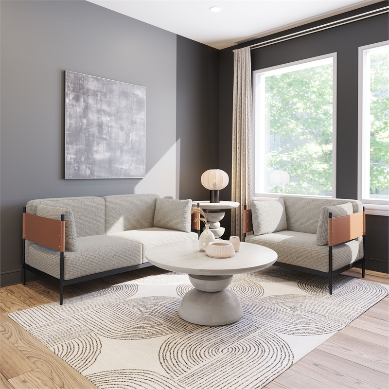 ZUO Stirbe Fabric Upholstered Armchair with Powder Coated Steel Legs in Gray
