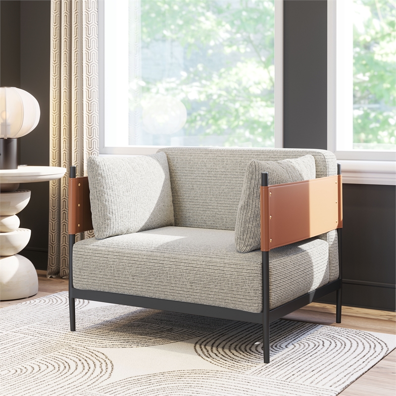 ZUO Stirbe Fabric Upholstered Armchair with Powder Coated Steel Legs in Gray