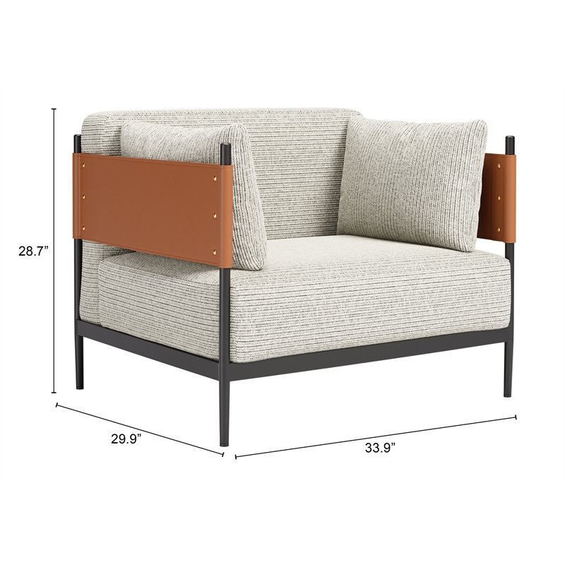 ZUO Stirbe Fabric Upholstered Armchair with Powder Coated Steel Legs in Gray