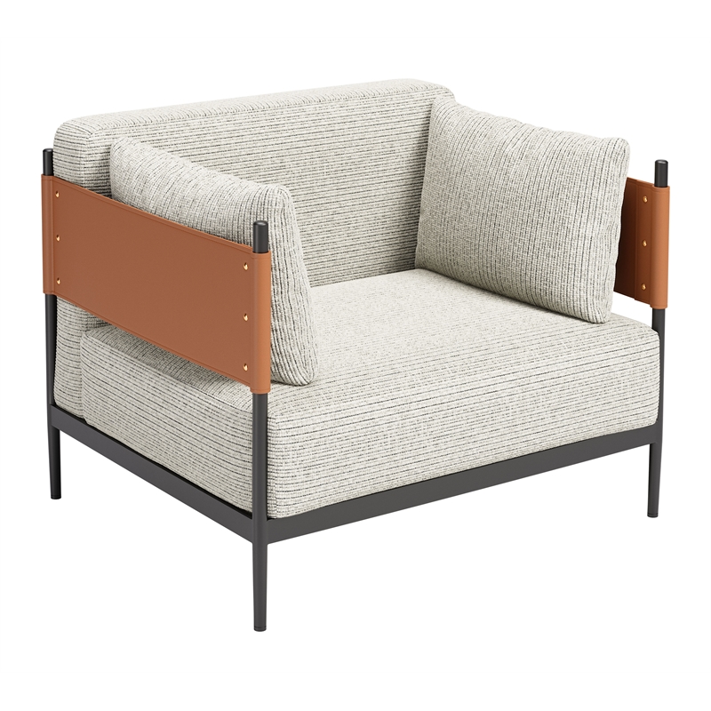 ZUO Stirbe Fabric Upholstered Armchair with Powder Coated Steel Legs in Gray