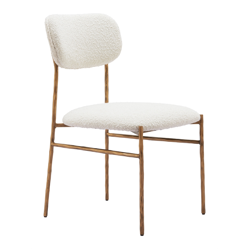 ZUO Sydhavnen Shearling Style Fabric Dining Chair in Cream & Gold